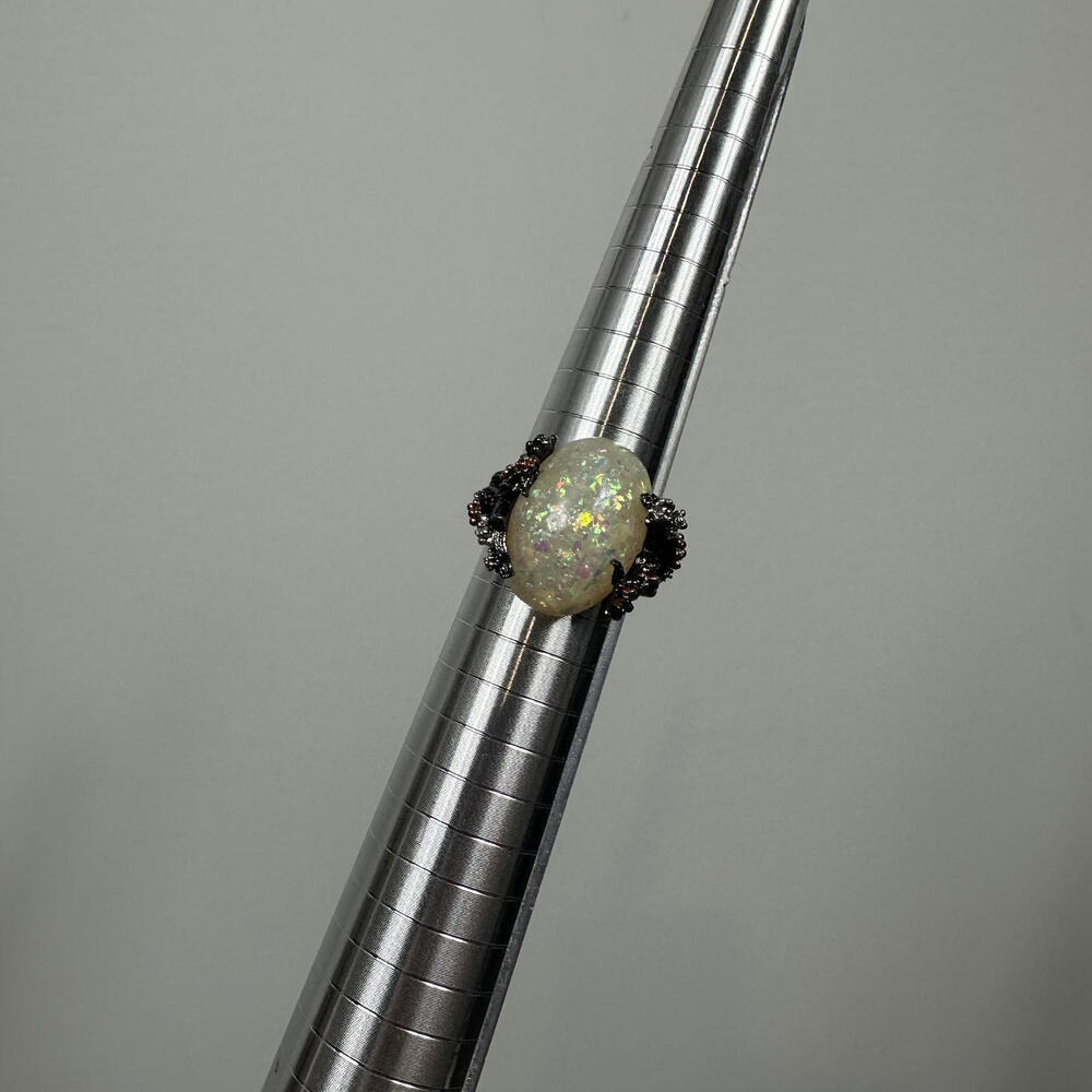 Simulated Fire Opal Black Plated Tree Branch Ring - image 5